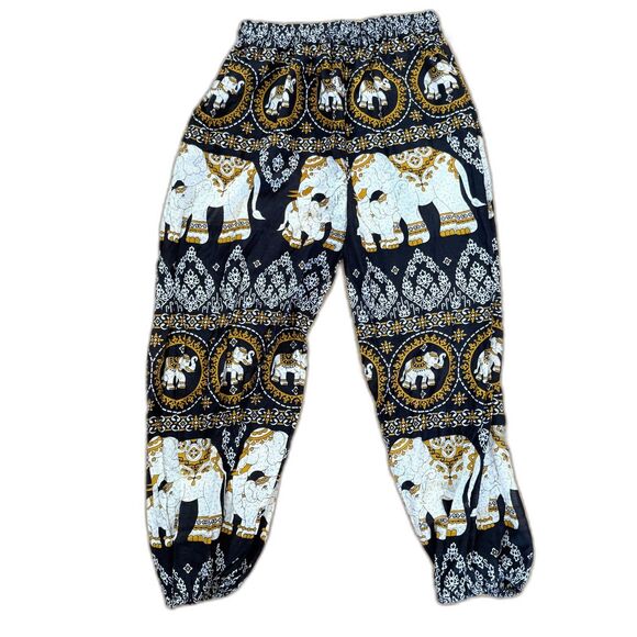 Boho Elephant Harem Pants Thailand Yoga Lounge Drawstring Elastic Waist S - Picture 4 of 4